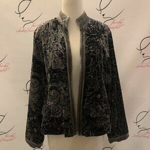 Chico's. Size 1 (Sm). Open Front Metallic Velvet Jacket. Contrasting Trim. DD